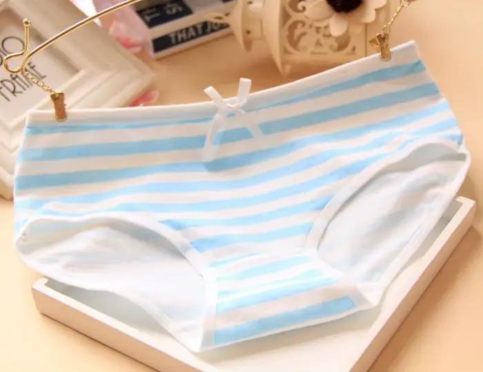 Culottes Lolita rayées rose/bleu, sexy, douces, respirantes, en coton, avec nœud mignon, sous-vêteme