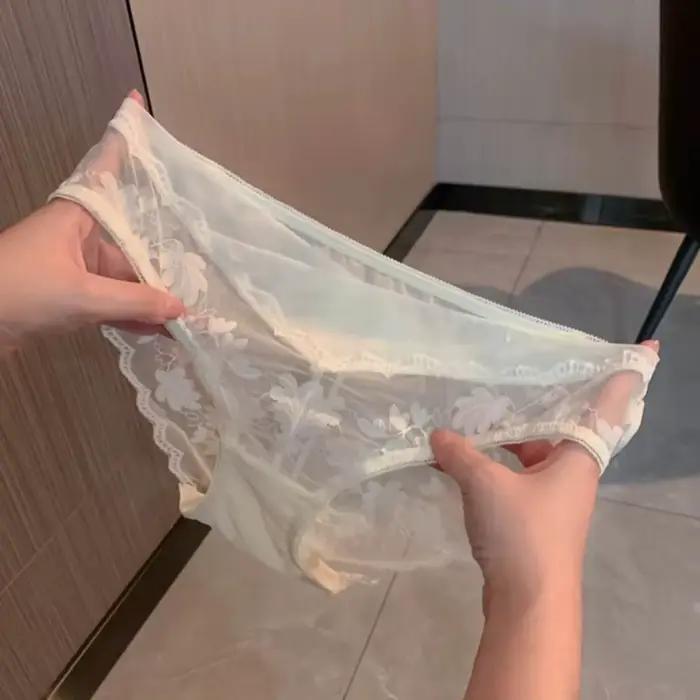 Culottes en dentelle à fleurs en maille, taille basse, respirantes, style français transparent pour