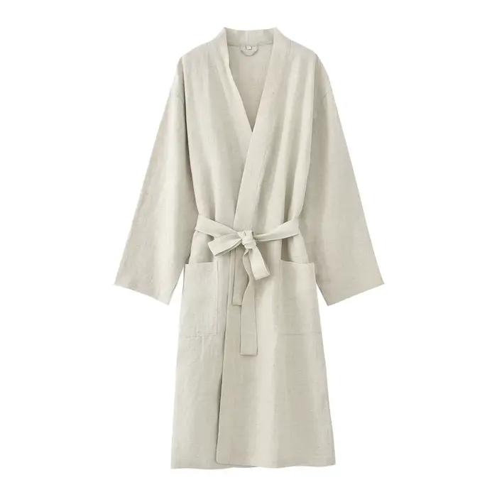 30% lin 70% Tencel Kimono peignoir Robe femmes et hommes chemise de nuit vêtements de nuit amples Ho