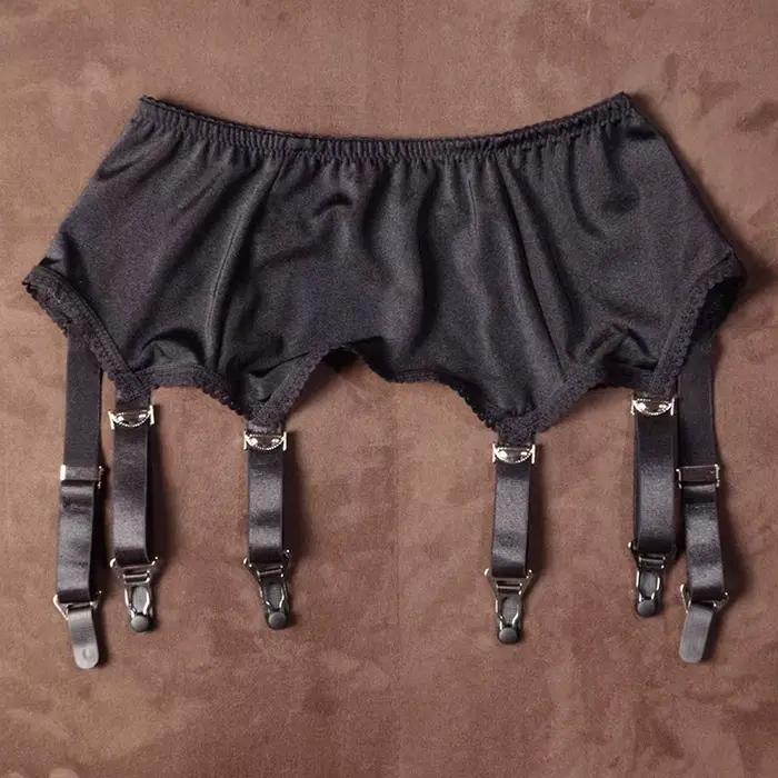 Porte-jarretelles gothique en Satin lisse pour femmes, noir/blanc, avec Six sangles pour bas hauts d