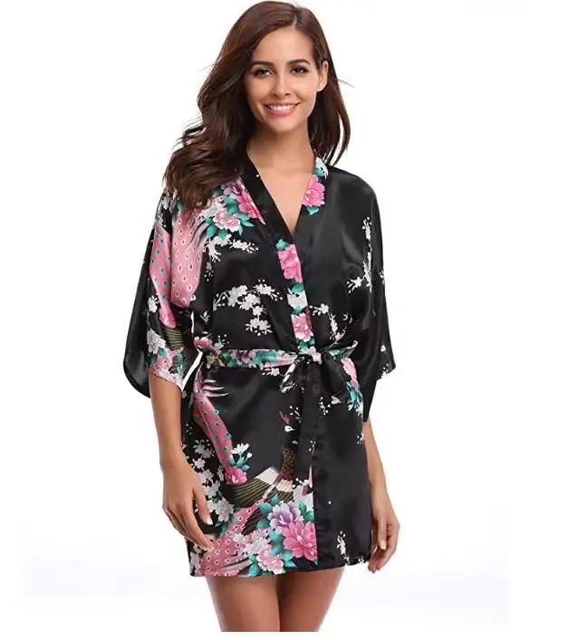 Robe de Nuit en Rayonne pour Femme, Vêtement de Maison à Fleurs, Kimono Décontracté, Sexy, Surdimens