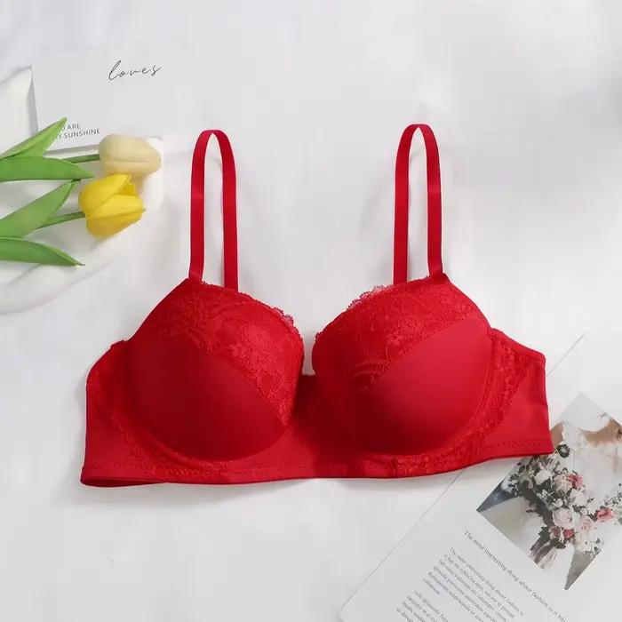 Soutien-gorge push-up sexy en dentelle rouge avec armatures, bonnets rembourrés, bretelles réglables