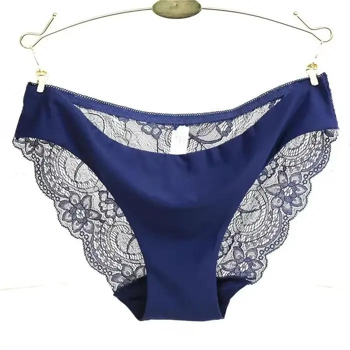 Culotte invisible pour femme en spandex, entrejambe en dentelle noire florale, sexy et sans couture