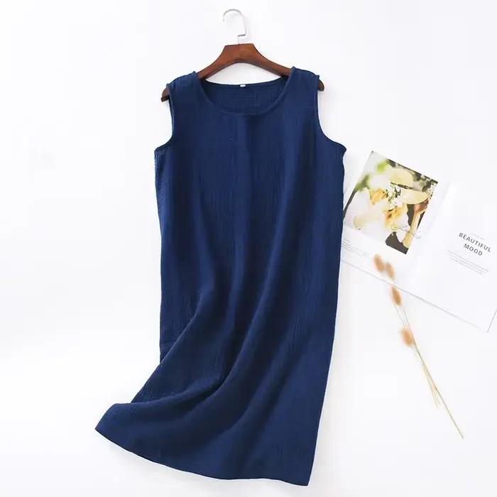 Chemise de nuit en fibre de coton pour femmes, vêtements de nuit monochromes, chemise de nuit d'été,
