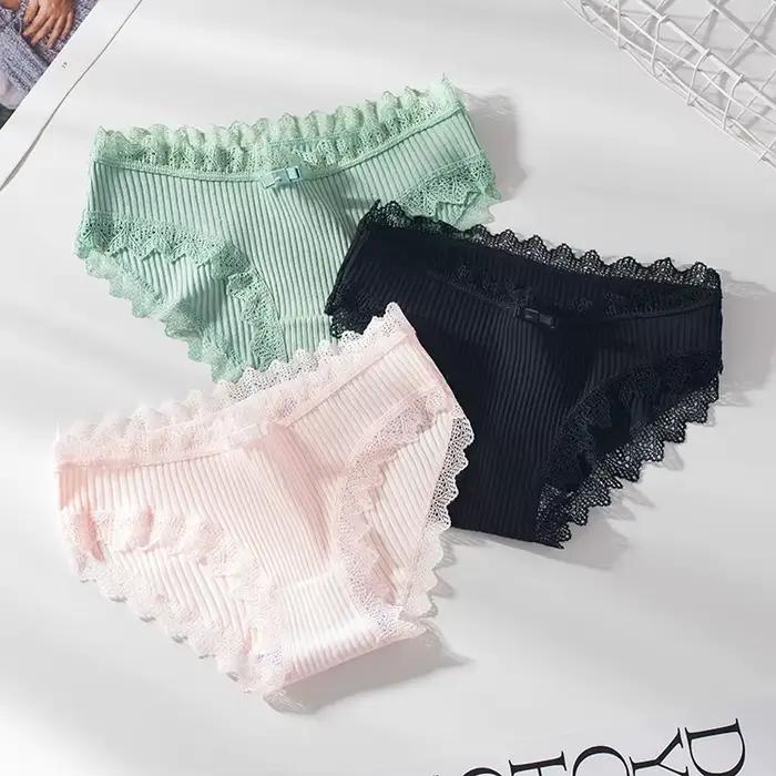 Femme coton culottes Sexy dentelle slips mode couleur unie culottes filles Bow caleçons ensemble sou