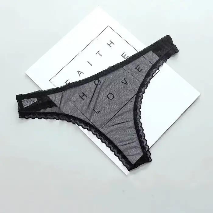 KUCLUT Culotte string transparente sexy pour femme, en dentelle, avec entrejambe en maille, sans cou