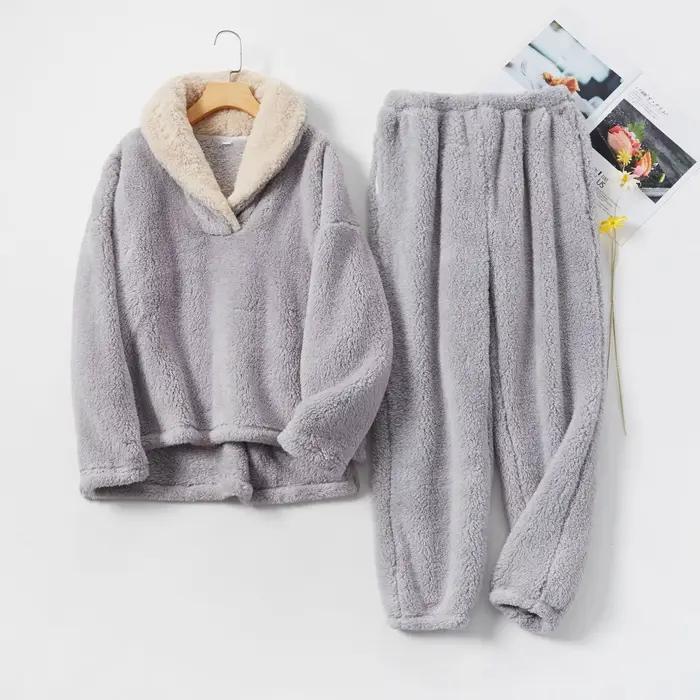 Ensemble pyjama pour femmes, doux, confortable, moelleux, vêtements de nuit, pulls à manches longues