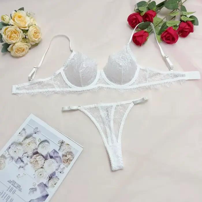 2025 Sexy pure dentelle cils Unline une couche dentelle Lingerie femme Lingerie soutien-gorge et cul