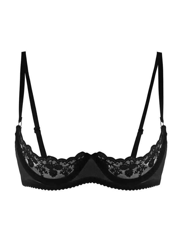 Soutien-gorge push-up sexy en dentelle transparente pour femme, demi-bonnet, avec armatures, bretell