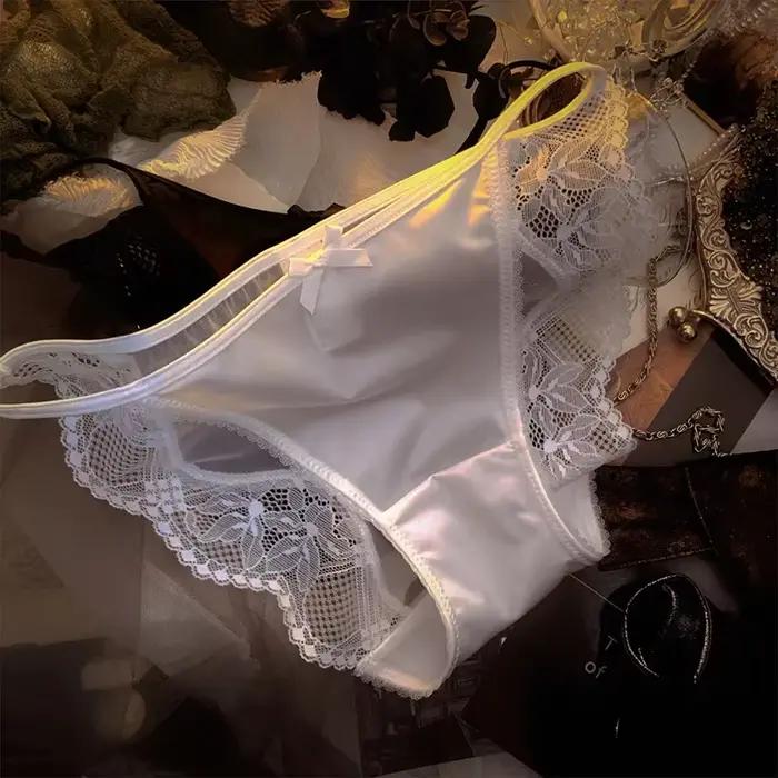 Soyeux filles Satin culottes mince slips sangle dentelle nœud Sexy Lingerie sous-vêtements pour femm