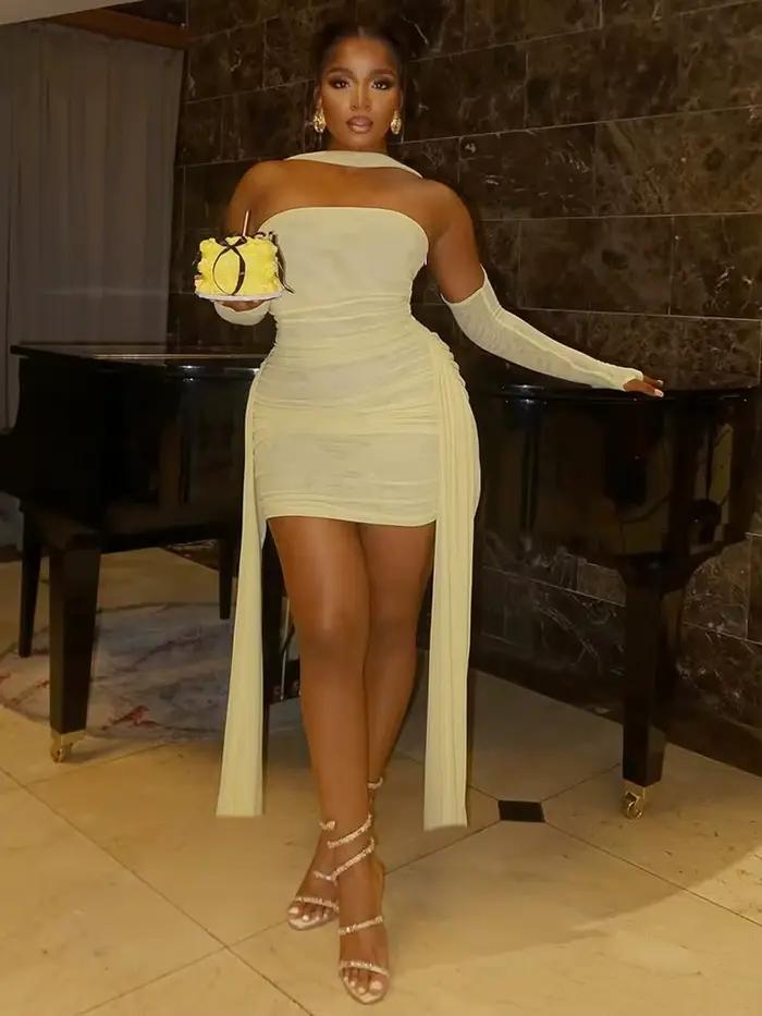 Nibber Vacances Sexy Voir À Travers Robe + Châle Femmes Ruché Côté Ruban Coquette Skinny Minuit Club