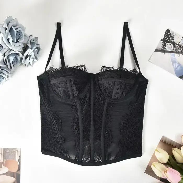 Corset Sexy en dentelle et maille pour femmes, bretelles Spaghetti, dos ouvert, désossé, Lingerie Sl
