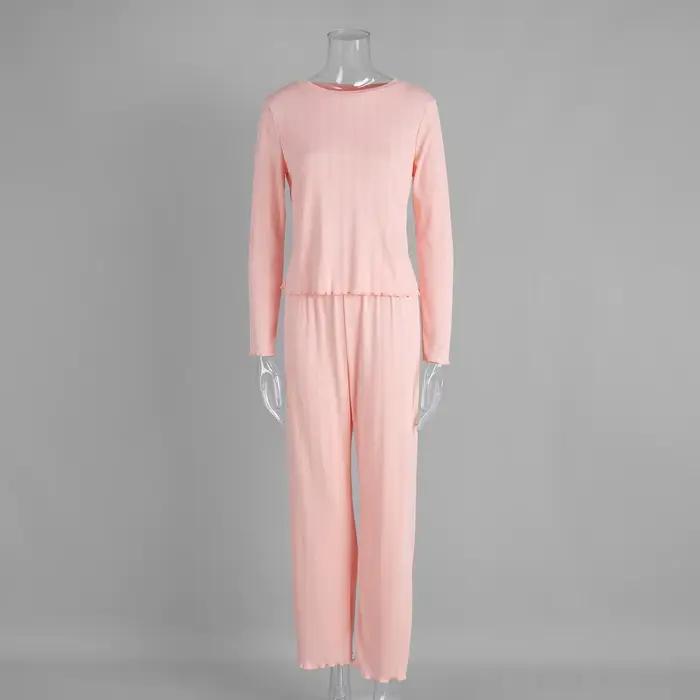 Pyjama Jacquard à manches longues, ensemble deux pièces, tricoté creux, confortable, vêtements de ma