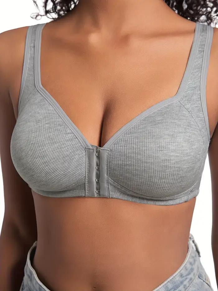 Soutien-gorge pour femmes, fermeture frontale sans fil, couleur unie, couverture complète, bonnets f