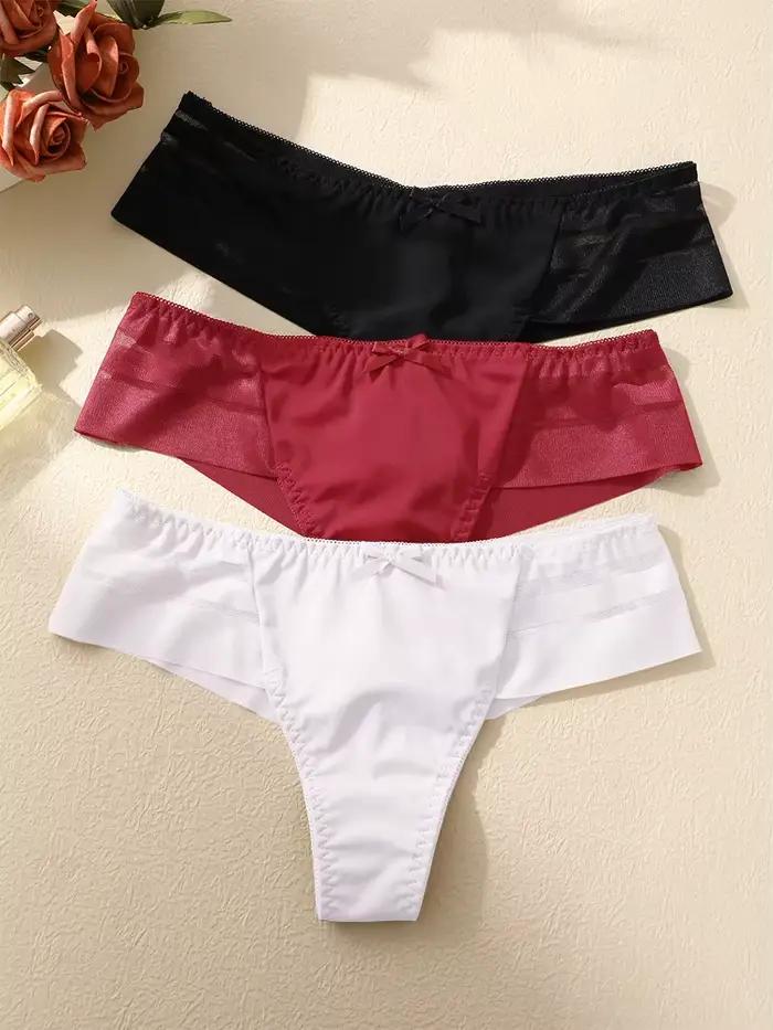 FINETOO 3 pièces femmes dentelle évider sous-vêtements Sexy respirant taille basse tongs femme confo