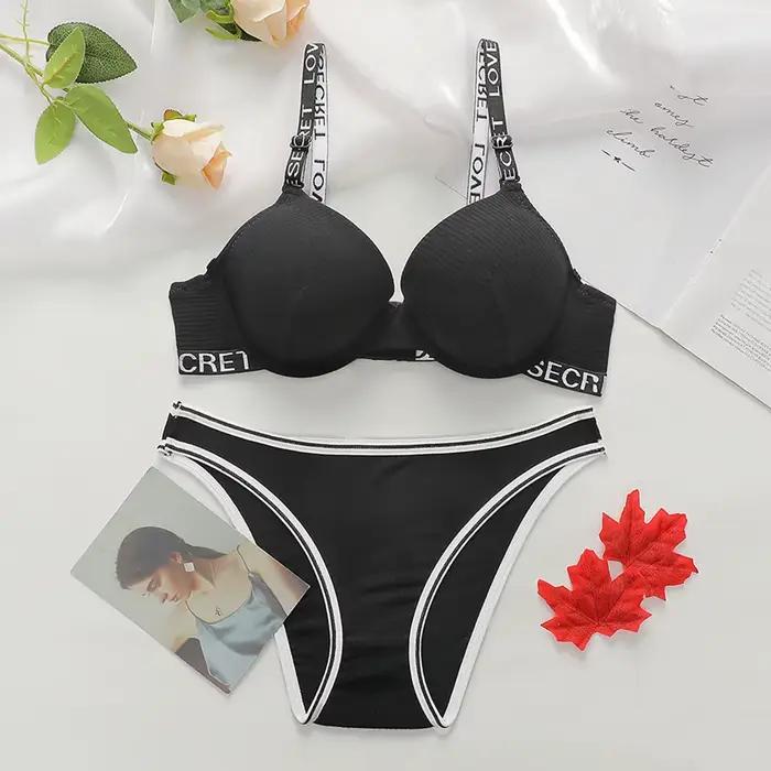 Ensemble Soutien-gorge Push Up À Armature Rembourré T Shirt Seamless Et String 2 Pièces Lingerie Quo
