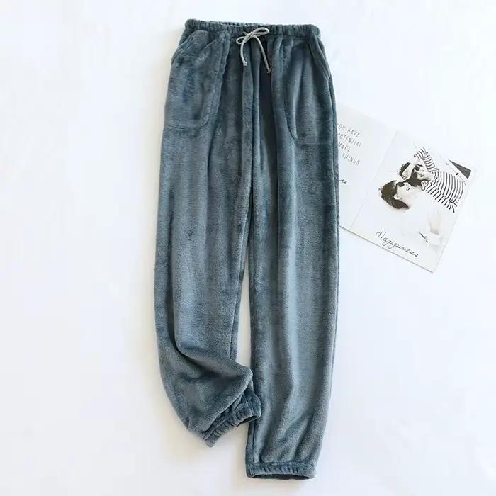 Pantalon de sommeil en flanelle épaisse pour femme, en molleton de corail, pour loisirs, maison, aut