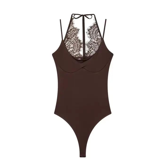 Nouveauté 2026 Combinaison Body Femme d'été en dentelle patchwork, coupe ajustée, sexy, dos nu, pour