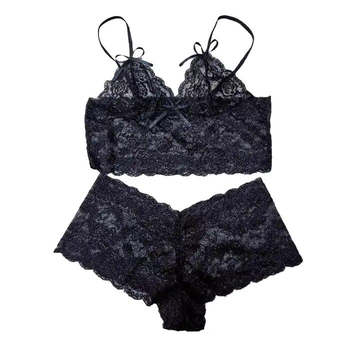 Femmes Sexy ensembles de soutien-gorge Perspective dentelle sangle mode solide sous-vêtements Passio