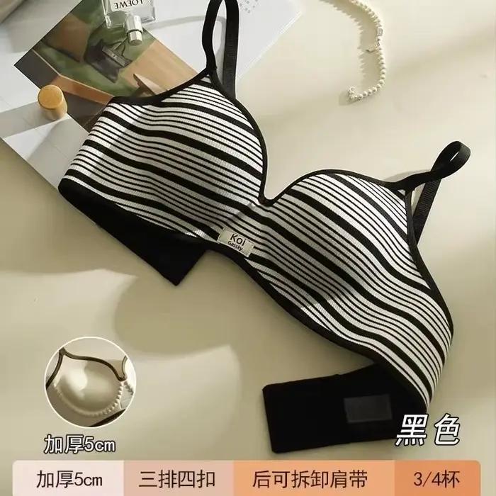 Soutien-gorge push-up 5CM pour petites poitrines - Soutien-gorge sans armatures en coton rayé britan