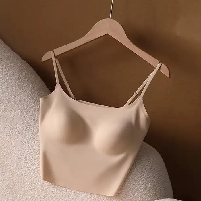 Soutien-gorge sans couture nude dos nu pour femme, avec bonnets rembourrés, coupe ajustée, fines bre