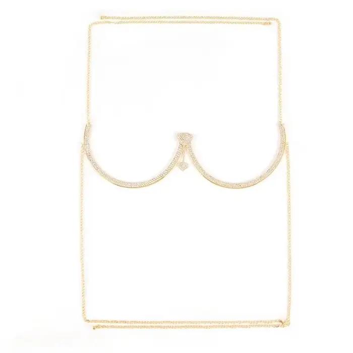 Punk coeur poitrine soutien corps chaîne gland fleur soutien-gorge poitrine chaîne bijoux strass poi