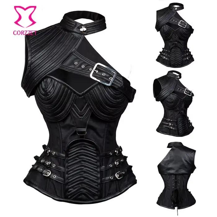 Corset gothique vintage marron pour femme, armure de veste Steampunk, olympiques burlesques initiés,