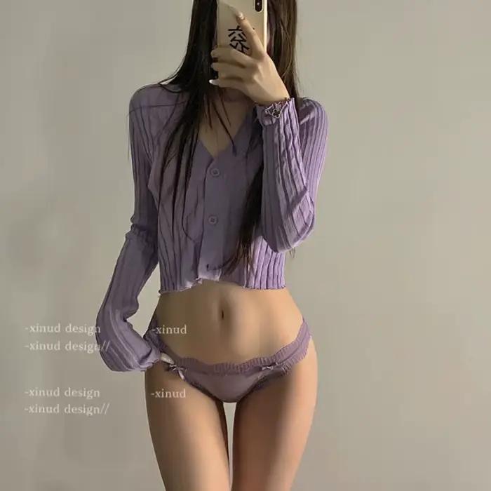 Culotte en dentelle pour femmes 1 pièce douce rayée femmes mode caleçon solide filles slips Sexy fem
