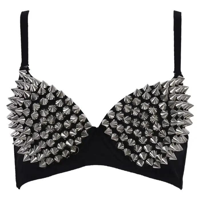 Mode Rivets Punk Rave Bralette Lingerie gothique soutien-gorge haut Sexy Push Up brassière discothèq