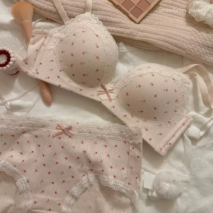 Ensemble de soutien-gorge Floral en dentelle pour adolescents, Sexy, confortable, sans anneau en aci