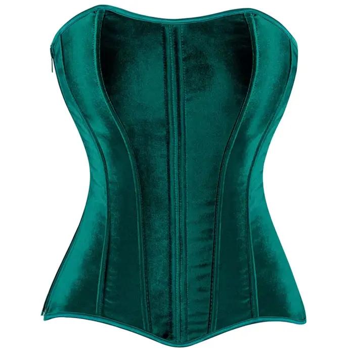 Corset victorien vintage pour femme, haut sexy, velours vert noirâtre, fermeture éclair latérale, bu
