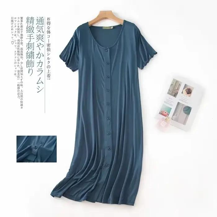 Nouveau Modal à manches courtes mi-long hauts de nuit robe de nuit avec bouton pour les femmes vêtem