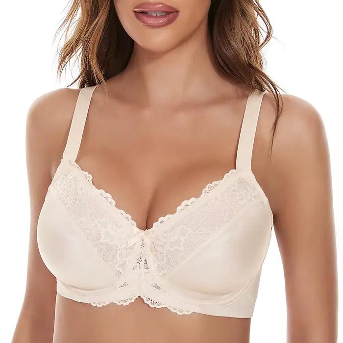 Sheroine Soutien-gorge minimiseur en dentelle florale pour femme, couverture complète, sans doublure