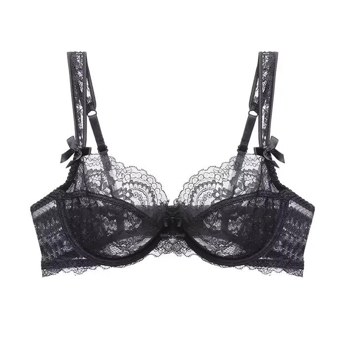 Soutien-gorge en dentelle transparente pour femmes, haut brodé, soutiens-gorge push-up pour femmes,