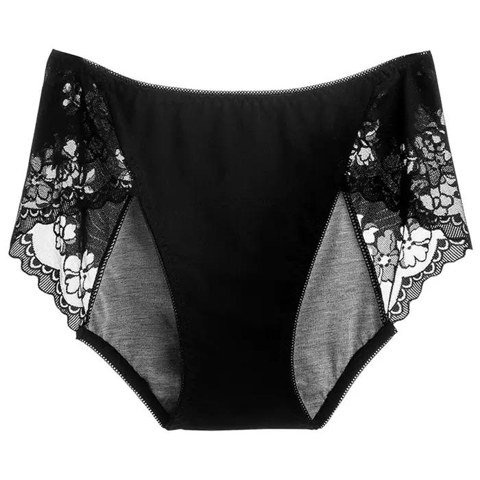 Culotte menstruelle respirante en dentelle, couleur unie, pour femme