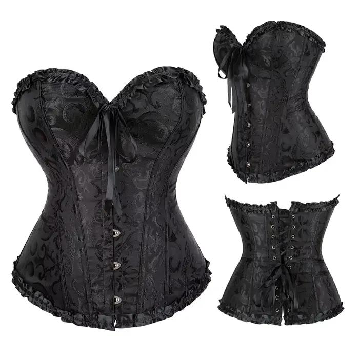 Corset rose pour femmes, Sexy et élégant, gothique, Jacquard, 12 sous-vêtements brodés floraux