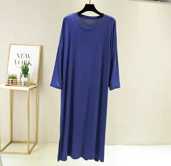 Chemise de nuit grande taille pour femmes, modèle col rond, manches 3/4, robe longue multicolore, vê