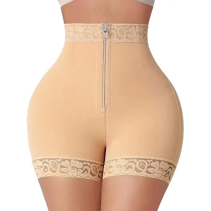 Shorty gainant taille haute à haute compression avec fermeture éclair, effet ventre plat, gaine amin