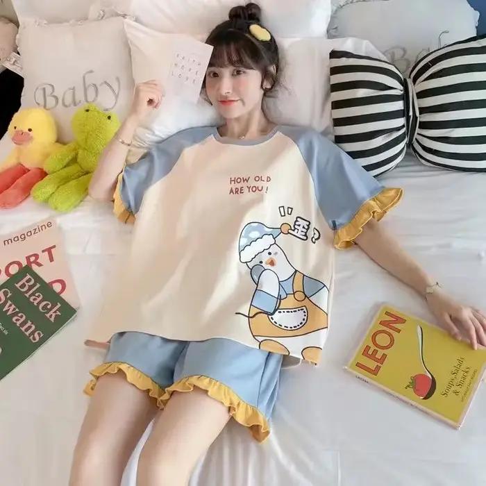 Pyjama deux pièces pour femmes, vêtements d'été à manches courtes, Section fine, Version ample, gran