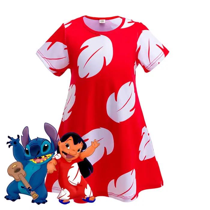 Costume de Cosplay Disney Lilo pour filles, robe rouge, pyjama à manches courtes, robe imprimée hawa