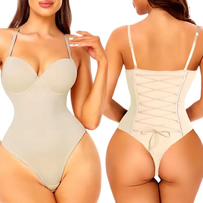 Body gainant intégral de soirée, lingerie sexy avec soutien-gorge à décolleté plongeant et laçage, s