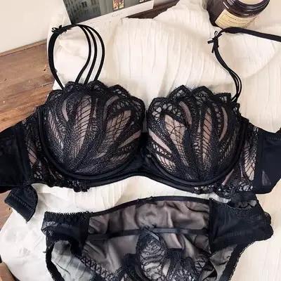 Ensemble de soutien-gorge Push Up en dentelle brodée, demi-tasse, petits seins, épais, coussinet rég