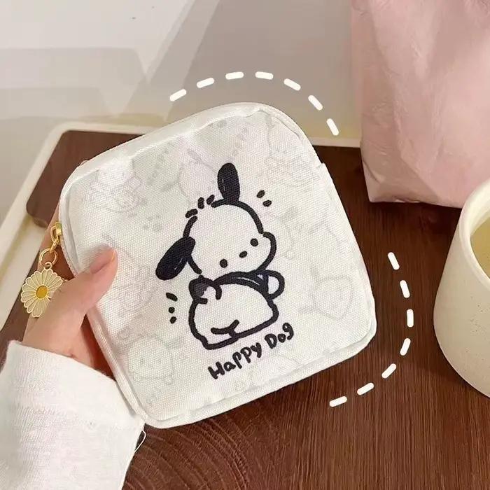 Sac de rangement portable en tissu pour serviettes hygiéniques Kawaii Sanrio Pochacco, mignon, pour