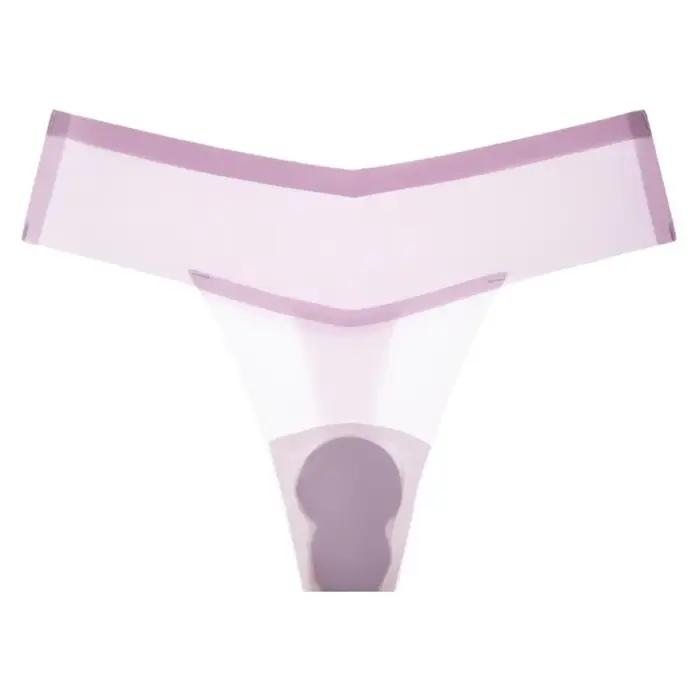 Culotte transparente en soie glacée taille basse, string fin anti-embarras pour le yoga et le fitnes