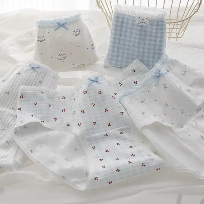 Lot de 5 culottes en coton à entrejambe étendu pour femme, motif quadrillé rose, taille mi-haute, li