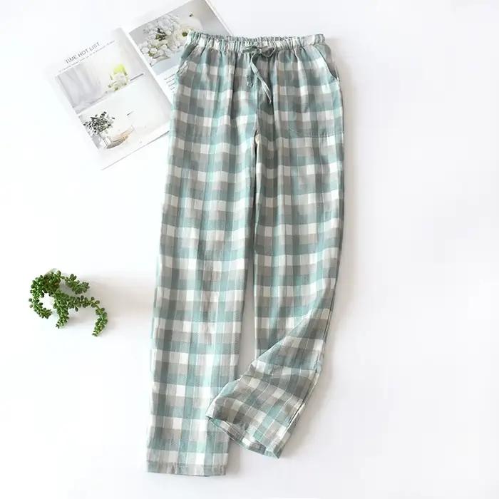 Pantalon de pyjama en coton à carreaux pour femmes et hommes, bas de nuit, vêtements de salon, print