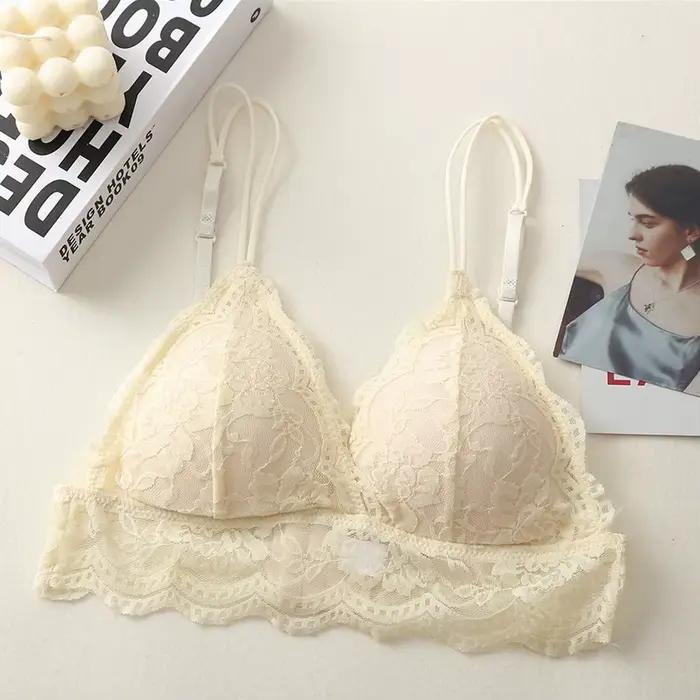 Soutien-gorge triangle en dentelle sans armatures pour femme, design floral, lingerie sexy, bonnet l