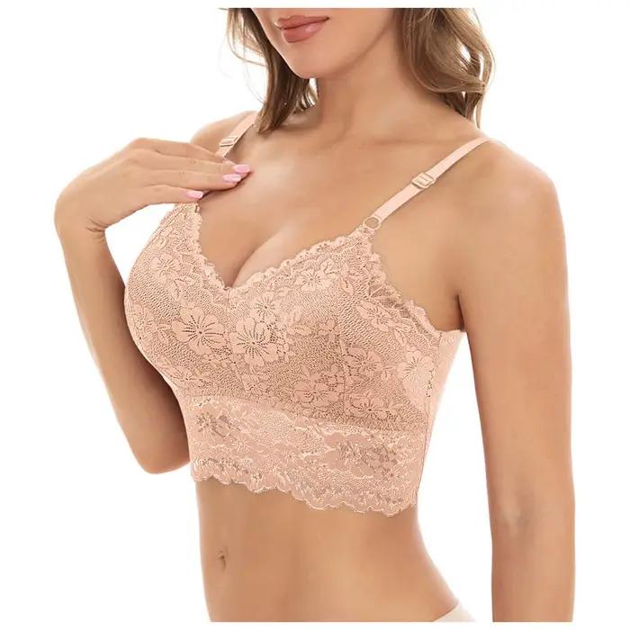 Soutien-gorge grande taille pour femmes, soutien-gorge sans fil en dentelle, Push Up, couverture com