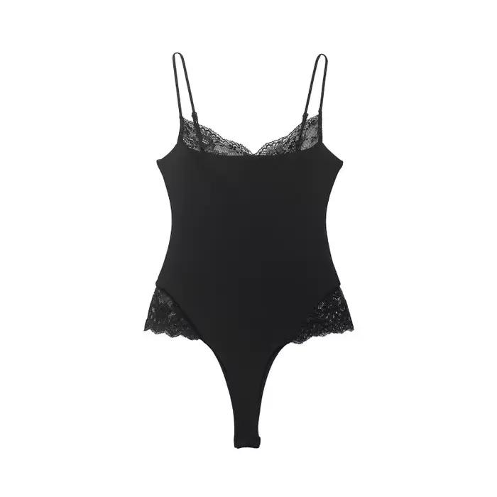 Body sexy en dentelle pour femme - Col en V, taille haute, bretelles spaghetti, style Hot Girl, Nouv