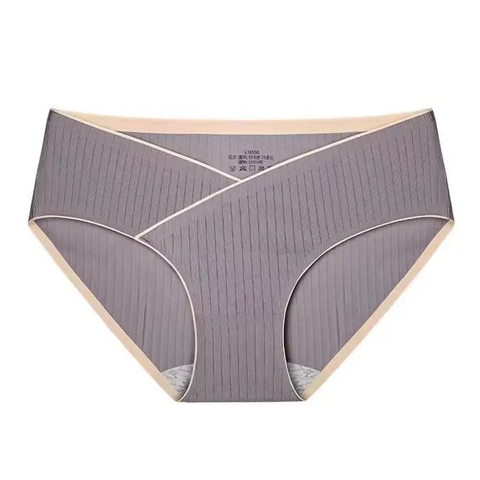Culotte de Grossesse en Coton Jacquard à Rayures pour Femme Enceinte, Sous-vêtement Taille Basse san